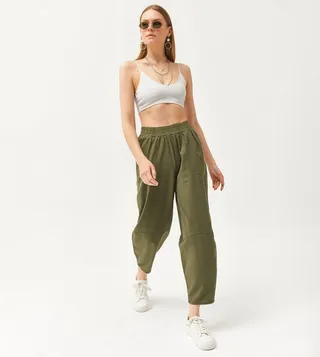 Elastic Waist Shalwar Cut Gabardine Trousers