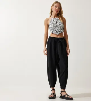 Solid Drawstring Waist Shalwar Pants