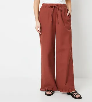 Ruffle Hem Wide Leg Trousers