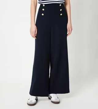 Button Front Wide Leg Trousers
