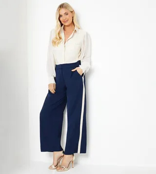 Petite Contrast Stripe Straight Fit Trousers