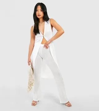 Petite Sheer Knit Straight Fit Trousers