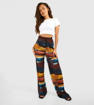 Shimmer Plisse Abstract Printed Trousers