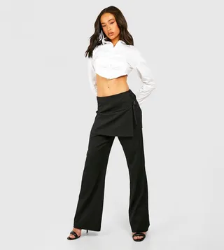 Skirt Detail Wide Leg Trousers