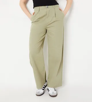 Solid Double Button Front Trousers