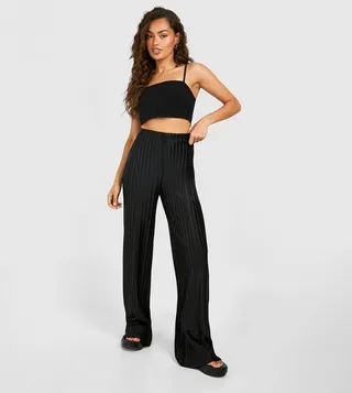 Chevron Striped Plisse Straight Fit Trousers