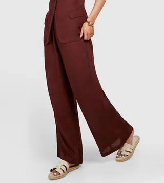 Linen Look Wide Leg Trousers
