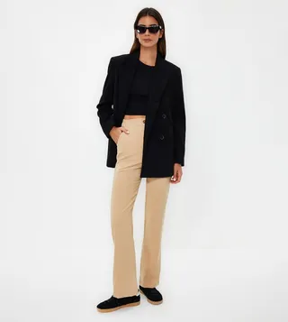 Solid Button Closure Trousers