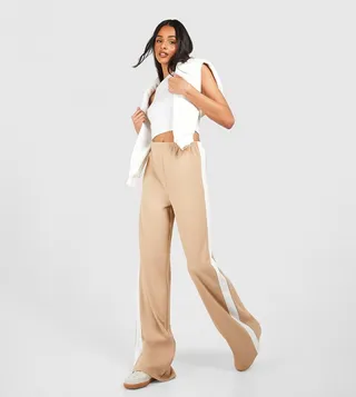 Tall Crepe Side Stripe Wide Leg Trousers