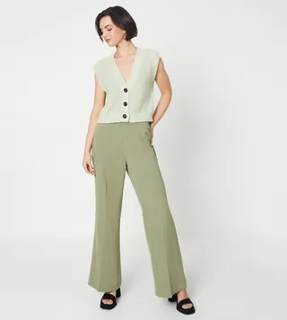 High Waisted Wide Leg Welt Pocket Trousers