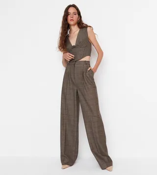 Plaid High Waist Trousers