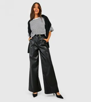 Leather Look Wide Fit Trousers