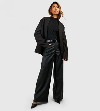 Leather Look Slouchy Dad Trousers