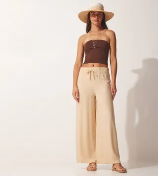 Solid Drawstring Waist Palazzo