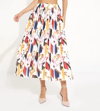 Abstract Printed Pleated Woven Midi Skirt