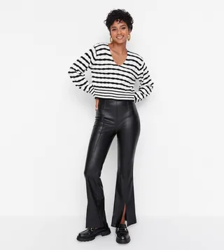 Wide Leg Slit Trousers