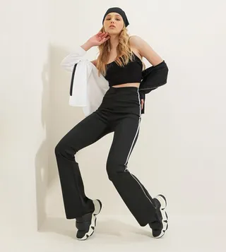 High Waist Side Stripe Trousers 
