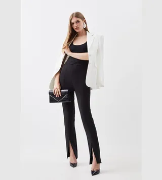 Compact Stretch High Rise Split Hem Trousers