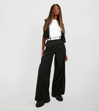 Reverse Waistband Tailored Wide Leg Trousers