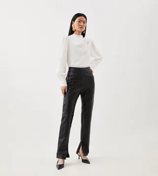 Faux Leather Split Hem Detail Leggings
