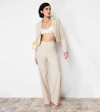 Solid Wide Leg Woven Trousers