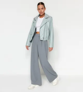 Pleat Detail High Waist Wide Leg Trousers