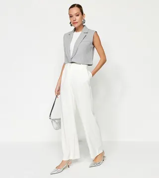 Solid High Waist Wide Leg Trousers