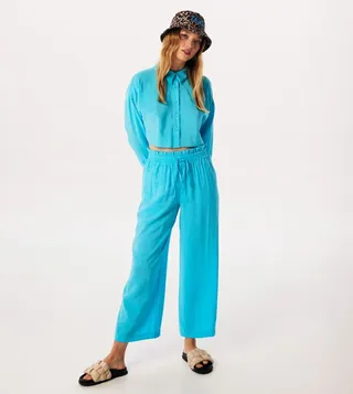 Solid Elastic Waist Trousers