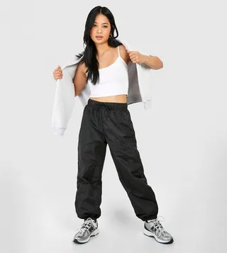 Petite Cuff Hem Drawstring Parachute Trousers