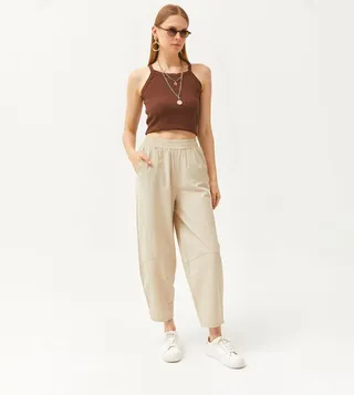 Elastic Waist Shalwar Cut Gabardine Trousers