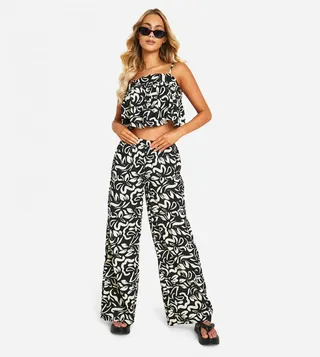 Mono Printed Wide Leg Trousers