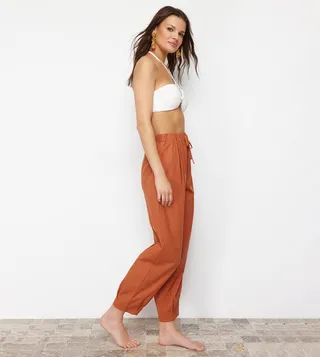 Solid Drawstring Waist Pants