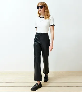 Solid Faux Leather Trousers