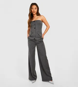 Pinstripe Marl Wide Leg Trousers