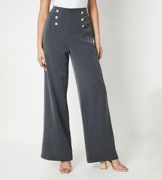 Tall Button Front Wide Leg Trousers