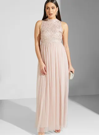 Sequined Mesh Maxi Dress