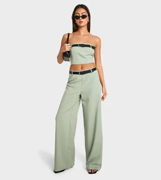 Belt Detail Wide Leg Trouser