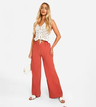 Waist Band Detail Wide Leg Trousers