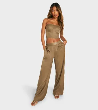 High Waist Pleated Wide Leg Trouser