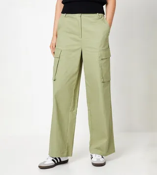 Twill Pocket Detail Wide Leg Cargo Trousers