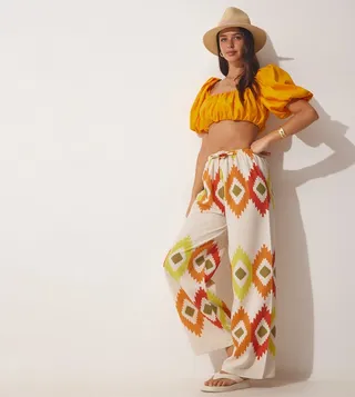 Patterned Linen Palazzo Pants