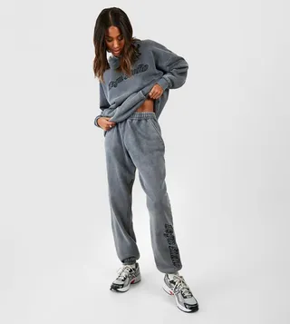 DSGN Studio 3D Embroidered Acid Wash Oversized Joggers