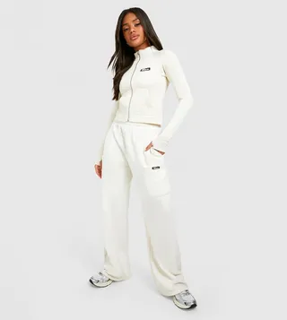 Badge Detail Straight Leg Cargo Sweatpants