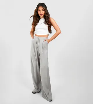 Drawstring Waistband Straight Leg Trousers