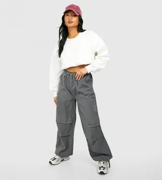 Petite Washed Tie Waist Cargo Trousers