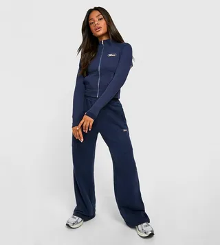 Badge Detail Straight Leg Cargo Sweatpants
