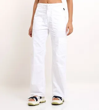 Solid Drawstring Waist Cargo Pants