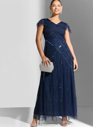 Embellished Mesh Tiered Dress
