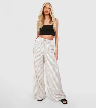 Tall Woven Striped Printed Wide Leg Trousers