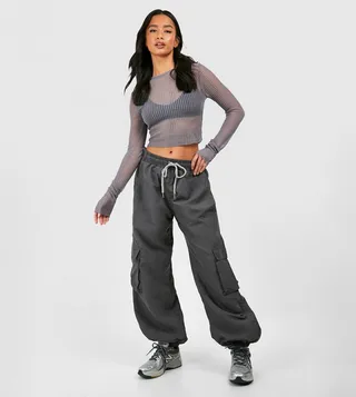 Petite Straight Leg Parachute Cargo Trousers